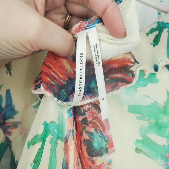 Anthropologie Soft Printed Mini Dress Flutter Sleeves Watercolor Floral Small - Picture 9 of 12